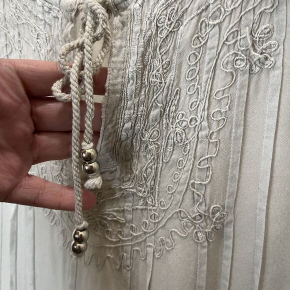 Solitaire 1X Top Cream Embroidered Tunic Boho Peasant Goblincore Fairy Popover - Picture 3 of 11